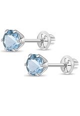 catchy white gold 4mm round March Birthstone baby earrings